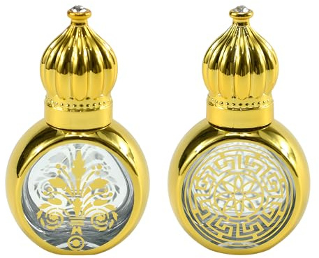 2pcs Glass Perfume Travel Bottle with Gold Rollerball, Perfume Bottle Roll | Empty Refillable Roll On Bottle for Essential Oils, Travel Perfume Bottle Roller Bottles for Aromatherapy and Daily Use.