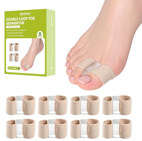 Bukihome Separatori per dita sovrapposte, correttore in gel e distanziatori per dita dei piedi in tessuto, per donne e uomini, sollievo dall'alluce valgo, confezione da 8