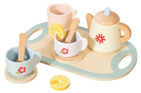 HuadaXtai Service à Thé pour Enfants, Tasses à Thé En Bois, Jouets de Fête pour L'heure Du Thé, pour Filles de 3 Ans et Plus