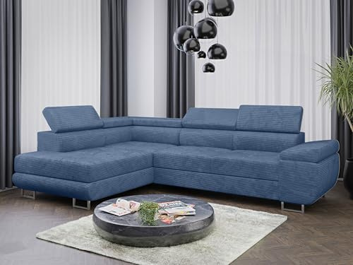 Generisch Anton - ALMA L Ecksofa Couchgarnitur mit Schlaffunktion und Bettkasten 278x203x90 cm Blau POSO_05 Links L-förmig Polyätherschaum Holzuntergestell