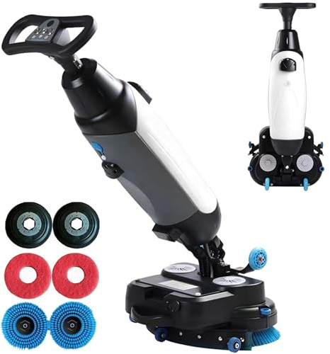 Mini Autolaveuse Professionnelle De 43 Cm (17 Po), Machine De Nettoyage De Sols Commerciale, Avec Double Disque De Brosse, Rotation à 360°, AlimentéE Par, Capacité De 1 208 M² (13 000 Pi²) White