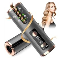Cordless Hair Curler, Automatic Curling Iron Ceramic Rotating Hair Curler 6 Temperatures & Timer Settings 5000mAh Rechargeable Hair Curling Iron Wand for Curls Waves Anywhere