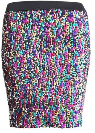 Paillettenrock Damen Bunt,Glitzer Rock Damen Hohe Taille Bauchtanz Kostüme mit Pailletten Lässige Sexy Karneval Kurzrock Hüfttuch Faschingskostüme Bühnenkostüme für für Party Disco (Clear, One Size)