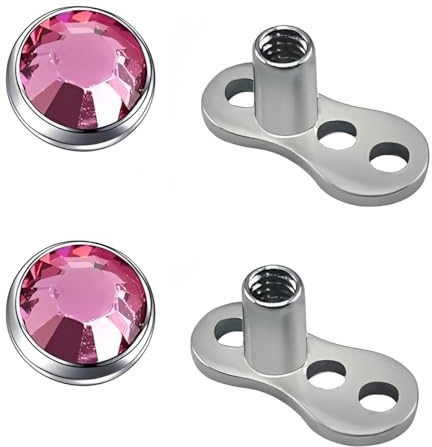IMINI 2Pcs CZ Crystal Dermal Anchor Tops with Bases, 16G Surgical Stainless Steel Internally Threaded – Microdermal Piercing Studs, Punk Body Jewellery Gift for Women Men (Pink, 4mm)