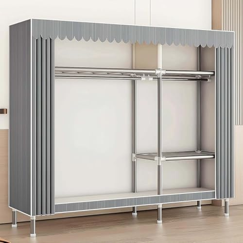 Bärbar tyggarderob – multifunktionell platsbesparande tyggarderob med hyllor och upphängningsskena för sovrumsförvaring 84 x 46 x 173 cm – perfekt för att hålla kläder och tillbehör