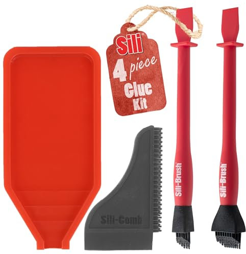 The Complete Silicone Glue Kit - Wood Glue Up 4-Piece Kit – 2 Pack of Silicone Brushes, 1 Tray, 1 Comb – Woodworking, Arts, Crafts and White School Glue Spreader Applicator Set