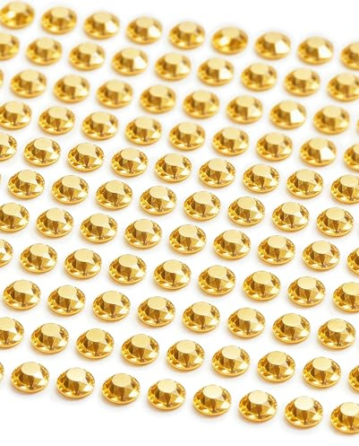 MOVOJA Goldene Glitzersteine Selbstklebend - 147 Stk 10 mm I Schmucksteine | Selbstklebende Glitzersteine Zum Aufkleben I Klebesteine Basteln Bastelsteine Selbstklebend Sticker Gesicht Kinder Deko