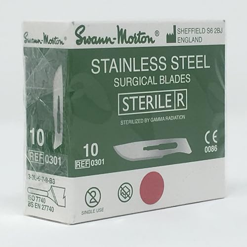 Swann Morton Skalpelle aus Edelstahl, steril, CE-Nr. 6, 9, 10, 10A, 11, 11P, 12, 14, 15, 15A, 15C, 15T, Nr. 16, 18, 19, 20, 21, 22, 22A, 23, 24, 25, 25A, 26, 27 (Nr. 1 0)