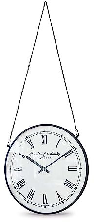 Loberon Uhr Gisors, Nostalgisches Ziffernblatt, Zarte Kette zur Aufhängung, Römische Zahlen, Vintage-Stil, Wohn-Accessoire, Zeitmesser, Eisen, Glas, schwarz/weiß