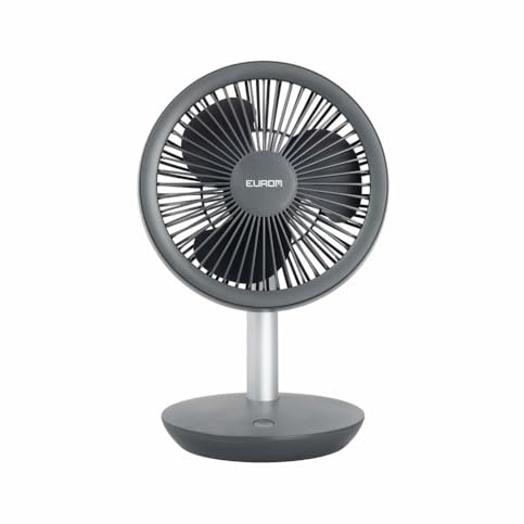 Eurom Tischventilator 5W kabellos | 4 Stufen Ventilator 308 m³/u | 15h Laufzeit | Lüftergöße ø 14 cm | Tragbarer Ventilator für Schlafzimmer, Camping