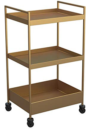 ZXCVBNAS Salon Trolley Frame Rolling Trolley Cart with 3-Tiers for Storage - Shelf (Golden) - Classic Design for Nail Salon, and Hairdresser (No Need to Install)