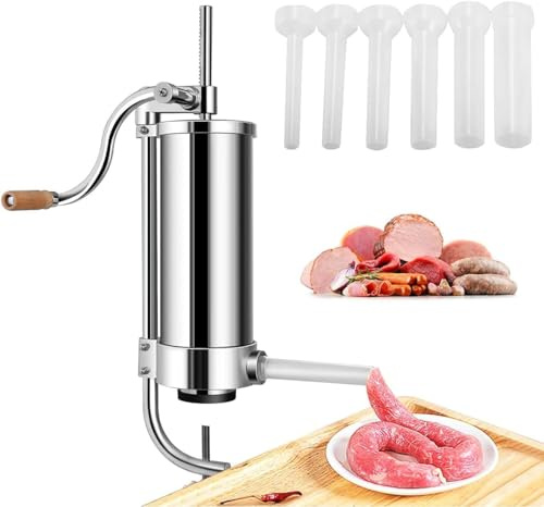 RELAX4LIFE 5kg Wurstfüller manuell, Wurstmaschine aus Edelstahl, Wurstfüllmaschine inkl. 6 Füllrohre, Wurstpritze mit Tischklemme, Sausage Maker, Wurstpresse für Metzgerei, Küche, Restaurant, Silber