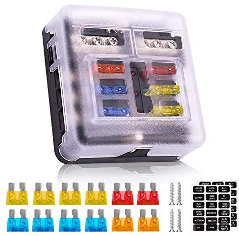 12V Fuse Box 6 Way 12 Volt Fuse Block ATO/ATC with LED Indicator Light Waterproof 24V for Marine Automotive Boat Car Truck