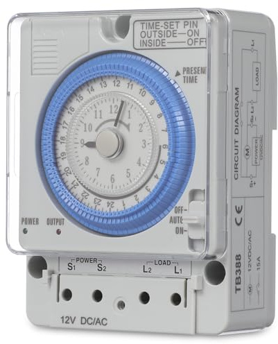 VILLCASE Clock Mechanical Timer Switch, 12VAC/ DC Portable Precise Control, 24 Hours Timer for Outdoor Home Kitchen Outdoor Clock