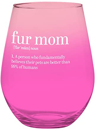 Slant Party Supplies Wine Glasses - Full Bottle Capacity Jumbo Size Stemless Glass, 30-Ounce, Fur Mom
