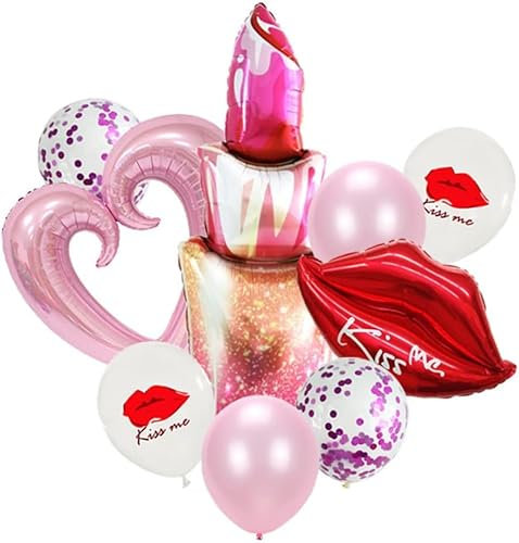 DIWULI Kiss me Luftballon-Set Lippenstift - Herz-Ballon Rosa