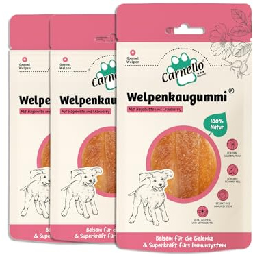 Carnello Welpenkaugummi – Welpen Leckerlies, Kauknochen Hund Welpe, Kauartikel Hund, Hundeleckerli getreidefrei – Wiederverschließbare Beutel (3 x 60g)
