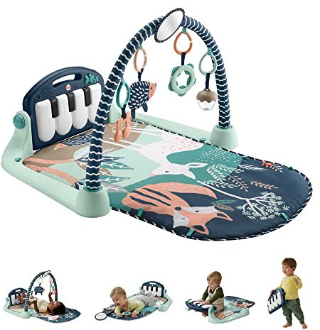 Fisher-Price -Spieldecke-Erlebnisdecke Spielcenter für Neugeborene mit Klavier-Musikspielzeug & Spielzeuge zum Spielen in der Bauchlage, marineblaues, Babyspielzeug ab der Geburt, nur bei Amazon-HKX37