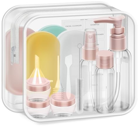 ojussa 16Pcs Travel Bottle Set for Toiletries Leak Proof Travel Bottles Travel Containers with Bag Squeezable Travel Accessories for Lotion Shampoo Conditioner Skincare