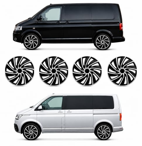 Radkappen 17 Zoll gewölbt für VW T5 T6 T6.1 Stahlfelgen Schwarz-Silber | 4er-Satz Premium Radzierblenden in Schwarz-Silber-Matt für gewölbte Stahlfelgen