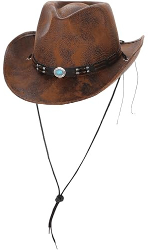 Brunt läder look western cowboyhatt