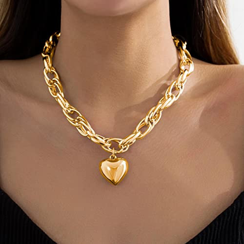 Bysonglezai Halskette Damen Ketten Anhänger Frauen Geschenk Punk Big Heart Anhänger Fashion Statement Chunky Heavy Chain Steampunk Men
