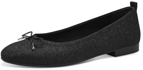 Tamaris Damen Ballerinas Textil Vegan; Black Glam/schwarz; 37