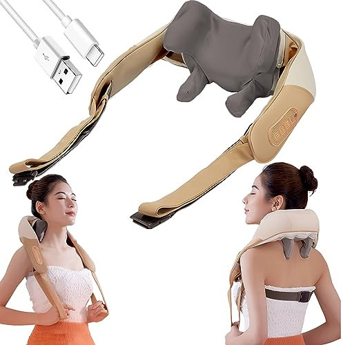 JSvsza Massagegerät Elektrisch Nackenmassagegerät mit Wärmefunktion für Schulter Nacken Rücken Shiatsu Massagegeräte 6D-Rotation Massage, 2000mAh Batterie, Orange