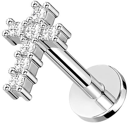 Taffstyle Tragus Ohr Knorpel Helix Piercing Stecker Kristall Kreuz für Ohr Tragus Helix Lippe Labret