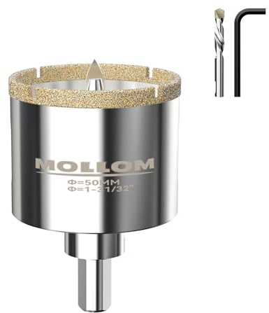 MOLLOM 1-31/32 (50mm) Diamant-Lochsäge mit 2 Zentrierbohrern | Fliesen-Lochsäge, glatter Schnitt für Porzellanfliesen, Keramik, Marmor und Granit