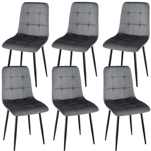 WAFTING Set di 6 sedie da pranzo imbottite con schienale alto e velluto olandese, con base in metallo, per sala da pranzo, soggiorno e sala ricevimenti, grigio scuro