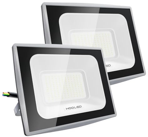 HOOLED LED-spotlight utomhus, 50 W, 100 W, 200 W, IP65, vattentät, energieffektiv, perfekt för trädgård, gård och garage, hög ljusstyrka och enkel installation (100 W, 2)