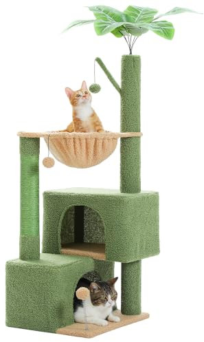 PURRPURCAT 45 Inches Cactus Cat Tree with 2 Cat Condos for Indoor Cats,Cat Tower with Scratching Posts for Small Cats,Cat Tree Tower with Hammock and Cat Toys,Green