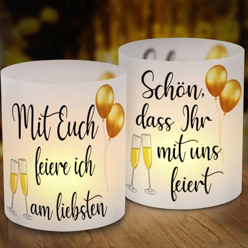 12 Windlicht Tischdeko Geburtstag, Karneval Fasching Tisch Deko, Hochzeits Windlichter Tischdeko, Mit Euch feiere ich am liebsten, Windlicht Geburtstagsdeko Geeignet für Frauen Männer Mädchen Jungen