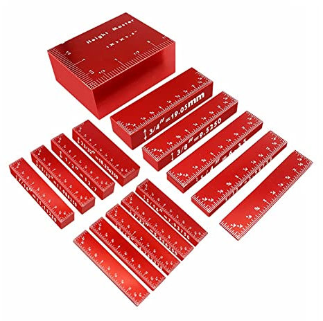 SFQEVHRZ Höhenmessblöcke, Router Table Setup Bars, 17-teiliges Aluminium-Setup-Stangen for Zubehör for Fräser und Tischkreissägen, 1/16 Zoll, for schnellen Einrichten und Messen von Holzarbeiten.