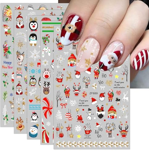 JMEOWIO Nagelsticker Weihnachten Glitzer 10 Blatt Nail Art Sticker Selbstklebend Nagelaufkleber Gold Schneeflocke Winterferien Süß Dekoration Nageldesign Zubehör