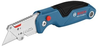 BOSCH H11-11100-1 Folding Utility Knife | Compact, Portable, and Durable with Integrated Blade Storage, Thumb Rest, and Includes Belt Clip, Strap Cutter, 3 Blades