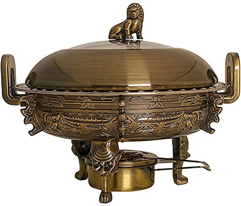 3L Chafing Dish Buffet Round Set, Stainless Steel Chafer Warmers W/Food Pans, Stove Stand, Visible Pot Lid and Fuel Holder for Keep Food Warm,Green Bronze (Color : Green Bronze)