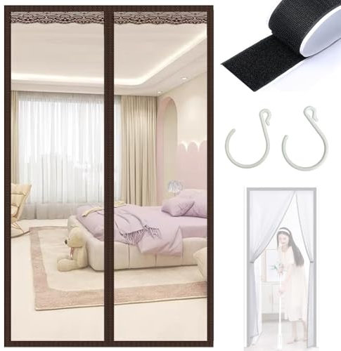 Generisch Transparent Magnet Wärmeschutzvorhang Türvorhang, 70x190cm 90x200cm 100x200cm Wärmeschutzvorhang Mit Magneten, Für Wohnzimmer Balkontür Küchentür, Ohne Bohren(Braun,95cmx200cm)