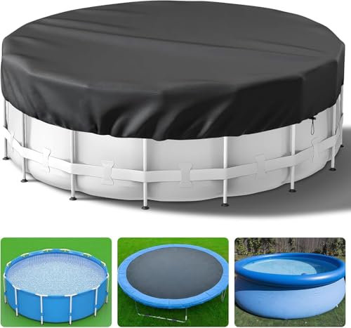 Hoclauho Poolabdeckung Rund 420D Oxford Pool Abdeckplane, Reißfeste Wasserdicht & UV-Beständig, Geeignet für Schwimmbäder und Trampolinschutz (12 FT, 370 * 20)