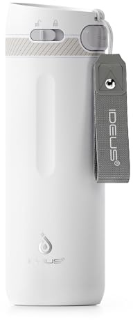 Ideus Reisebecher 500ml (17oz), Edelstahl Doppelwandig Isolierbecher, Leichtgewicht Thermobecher to Go, Kaffebecher mit Tragegriff BPA-Frei auslaufsicher (Weiss)