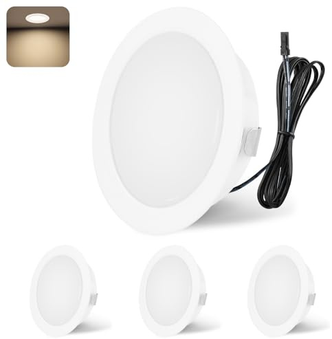 YindaLux 4x LED Einbaustrahler 12V DC Weiß 3W 4000K Dimmbar Loch 55-58mm | 300LM, Neutralweiß, 2m Kabel, Aluminiumgehäuse, Rund, für Wohnwagen Boot Küche Kleiderschrank, Ohne Transformator