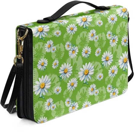 Kuiaobaty Süße Gänseblümchen Blumenmuster Bibel Schutzhülle mit Schultergurt, Cartoon weiße Blume Kunstleder Buchhülle christliches Geschenk für Männer Frauen