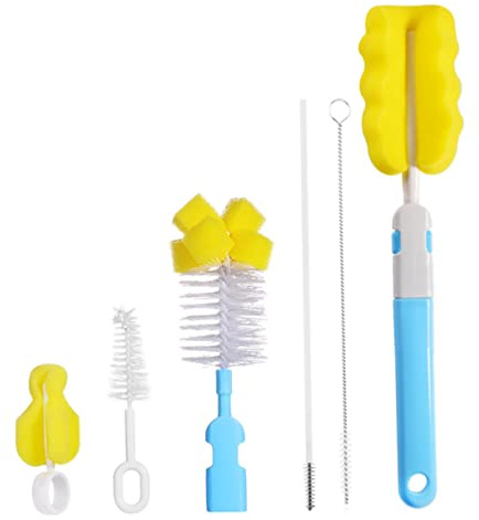 Brosse pour Biberon 6 Pièces, Kit de Nettoyage en Plastique | Éponge à Récurer Bleue, Nettoyage Doux et Frottage Intensif, pour Tétine et Gobelet