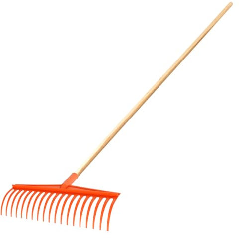Heavy-Duty Garden Rake - 19 Tines / 44 cm Wide Durable Plastic Head, Long Wooden Handle - Sturdy & Lightweight Tool for Lawn, Hay, Soil, Leaves, Outdoor Landscaping - Comfortable & Efficient Yard Work