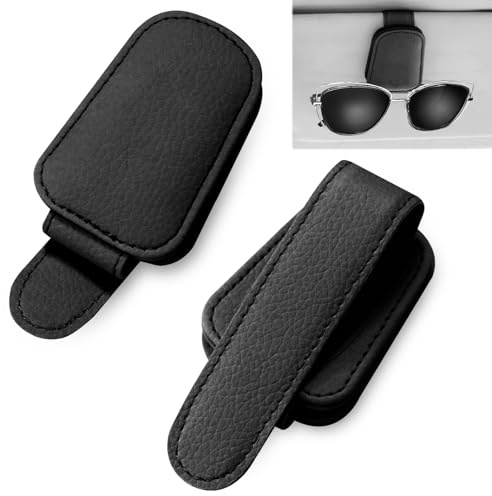MOKHT 2 Stück Brillenhalter für Auto Sonnenblende, Magnet Sonnenbrillenhalter Auto, Leder Brillenständer für Auto Sonnenblende, Sonnenbrillen Halterung Auto für Brille Karte Ticket - Schwarz