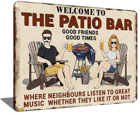 Patio Bar Metal Sign - 'Good Friends & Good Times' Aluminum Wall Art - 8x12in Outdoor Entertaining Decor (2555)