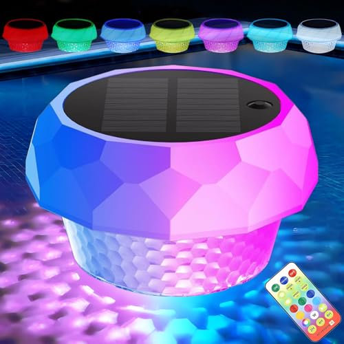 yowin Solar Pond Lights, Floating Hot Tub Lights with Remote, Color Changing RGB LED Pool Light Solar Powered IP68 Waterproof Bath Light for Garden Spa Shower Pond Accessories Outdoor Swimming