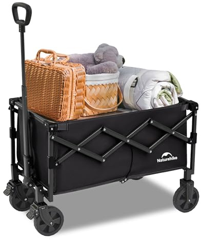Naturehike 120kg Carro Playa Plegable con Ruedas Grandes, Carrito Camping Transporte para Jardín, Gran Vagón Plegable con Manija Ajustable & Bolsillos
