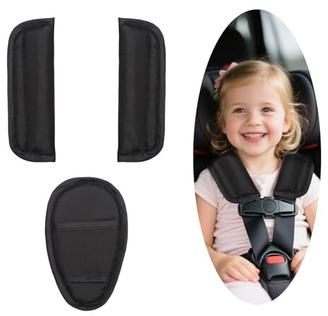 3 Pads Set Gurtpolster Kinder Schwarz Universal Gurtschoner Gurtschutz Auto mit Schrittpolster Sicherheitsgurt Autogurt Polster Schulterpolster Gurtbezüge für Babyschale Kinderwagen Buggy & Autositz